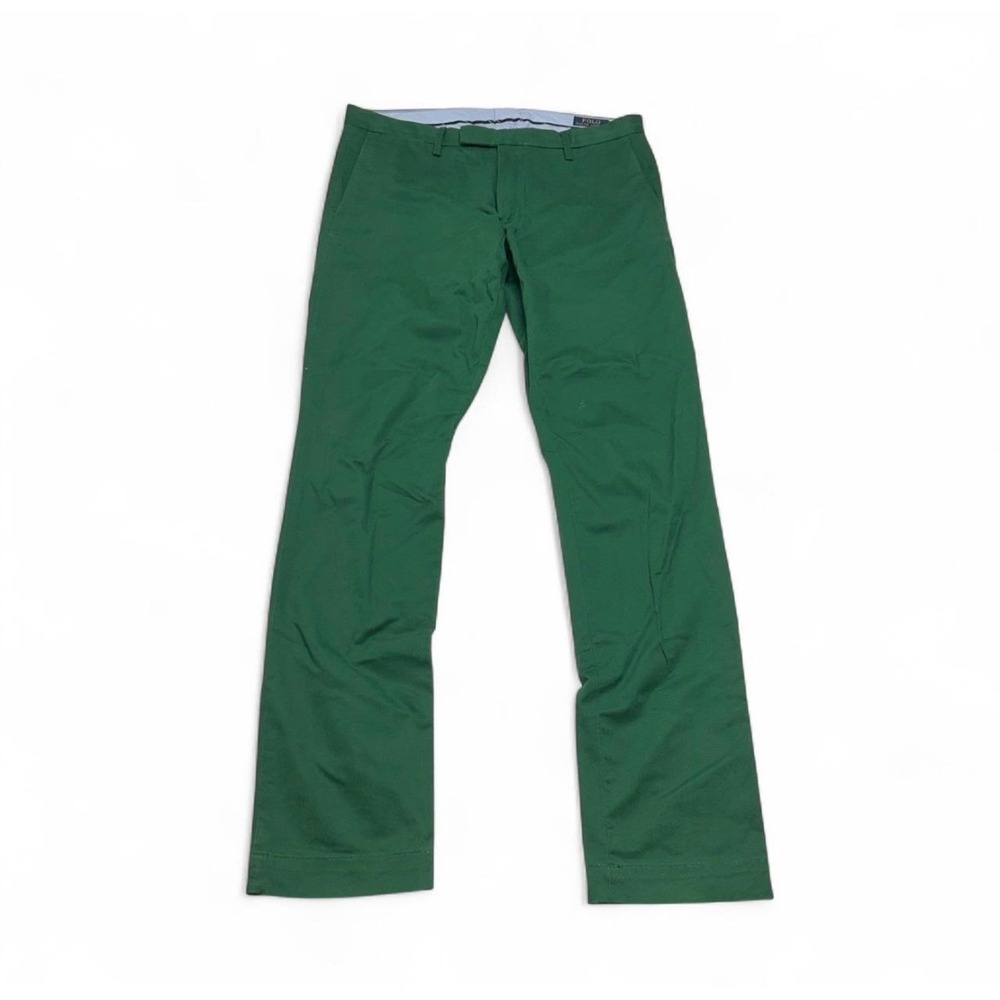 Polo Ralph Lauren Mens Slim Stretch Chinos Green Cotton Trousers 32x34 - Picture 1 of 10